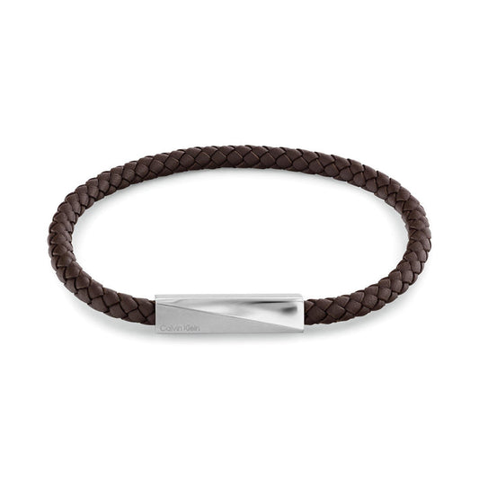 Calvin Klein Jewellery Stainless Steel & Chocolate Calfskin Men's Leather Bracelet - 35100064