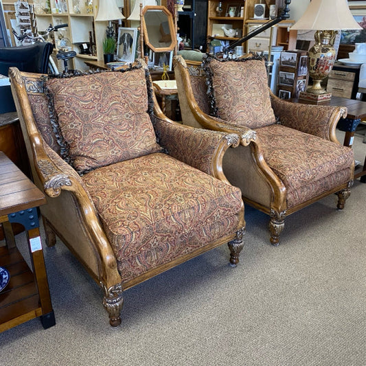 Century Brown Fabric Pattern Arm Chair