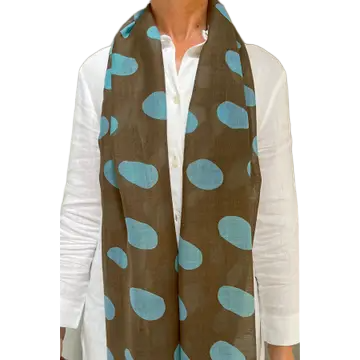 Chocolate/Aqua Big Cheetah Wool Scarf