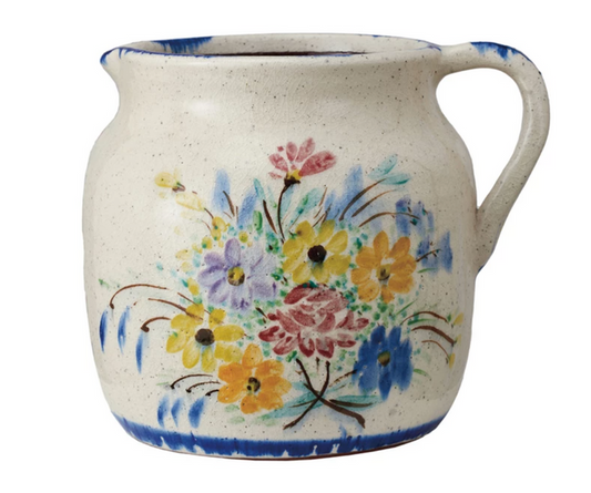 DECORATIVE TERRA-COTTA PITCHER WITH FLOWERS - IN STORE PICK UP ONLY!