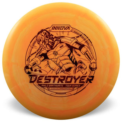 Destroyer Star (Philo Brathwaite 2025 Tour Series) INNOVA DISC GOLF CANADA	Destroyer
Distance Driver	Slick Finish	Versatile Colors	Great Durability	and grip Overstable	Impact Resistant	Improved Glide Flexible in cooler conditions	Great for distance and control	Maintains stability over time