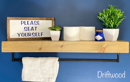 Driftwood Floating Shelf - Square Oil-Rubbed Bronze Towel Bar