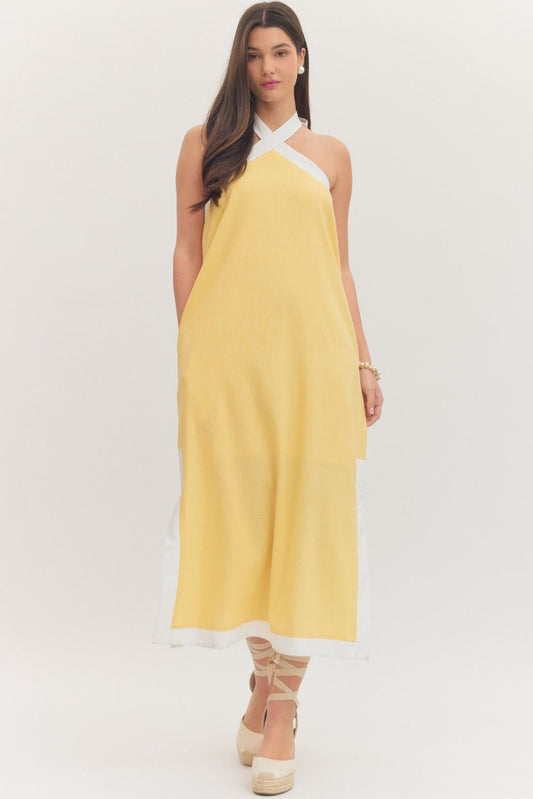 The Solara Contrast Halter Midi Dress