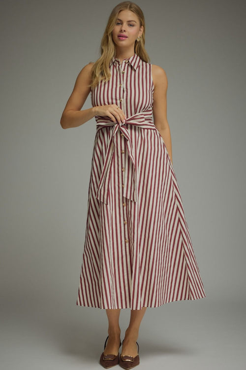 Harper Striped Tie-Waist Midi Dress