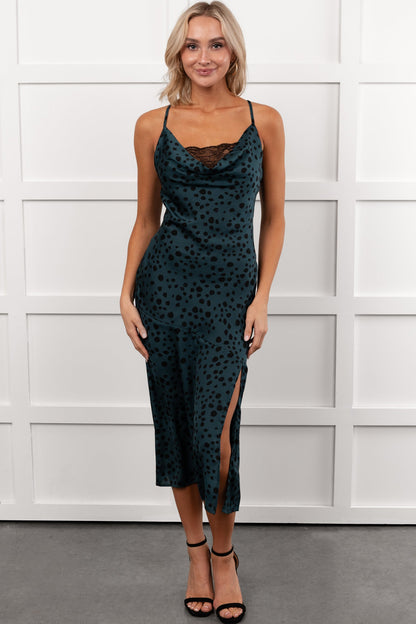 Full Potential Sleeveless Polka Dot Midi Dress (Teal)