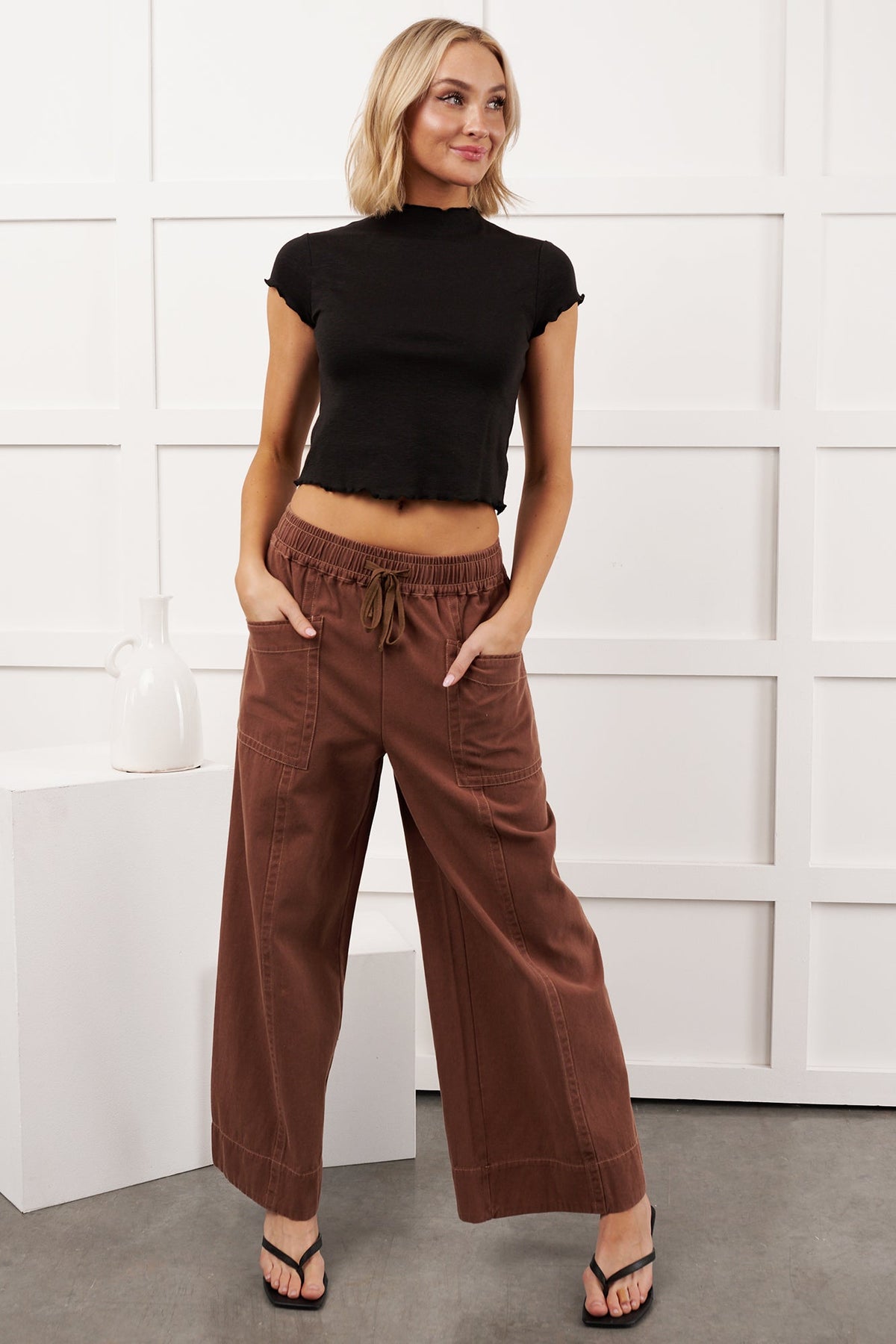 Chill Route Modal Lettuce Edge Crop Top (Black)