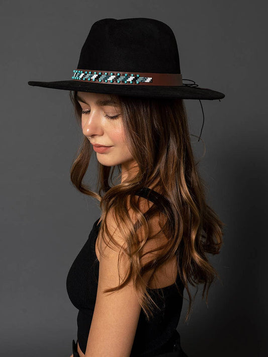 Faux Suede Fedora w/ Turquoise Bead Band