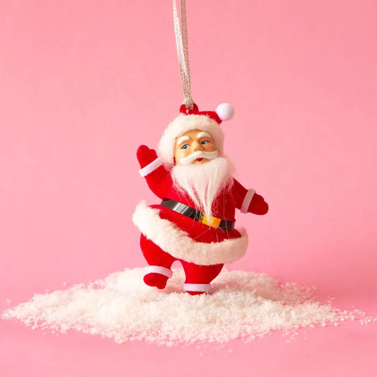 Flocked Dancing Santa Ornament - Deer Creek Mercantile