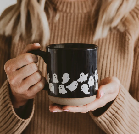 Ghost Pattern Stoneware Coffee Mug - Halloween Decor