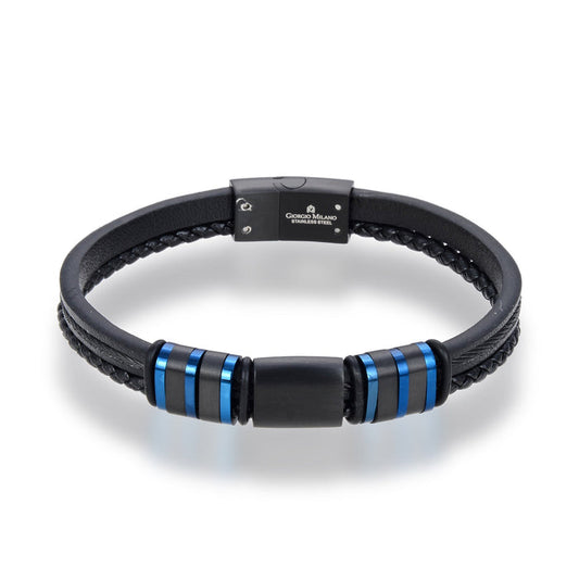 Giorgio Milano Jewellery Stainless Steel & Leather Men's Bracelet - 2032BKBL2