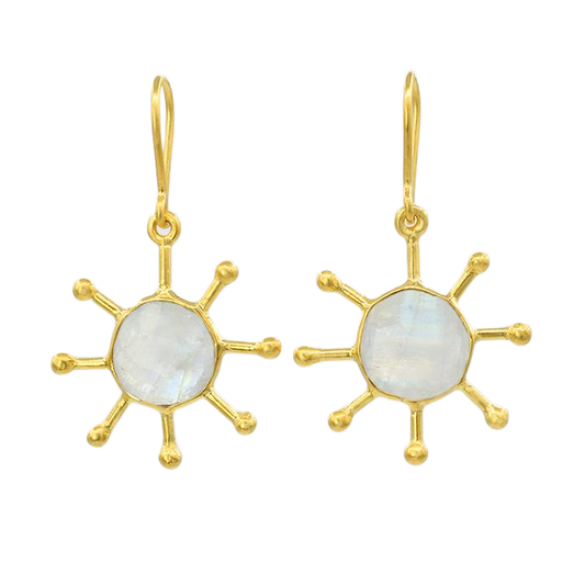 Gold Sputnik Earrings - Moonstone