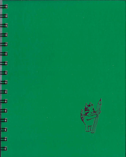 (Graphic Only) Green Cover with a Pink Image of a Cat Holding a Pencil