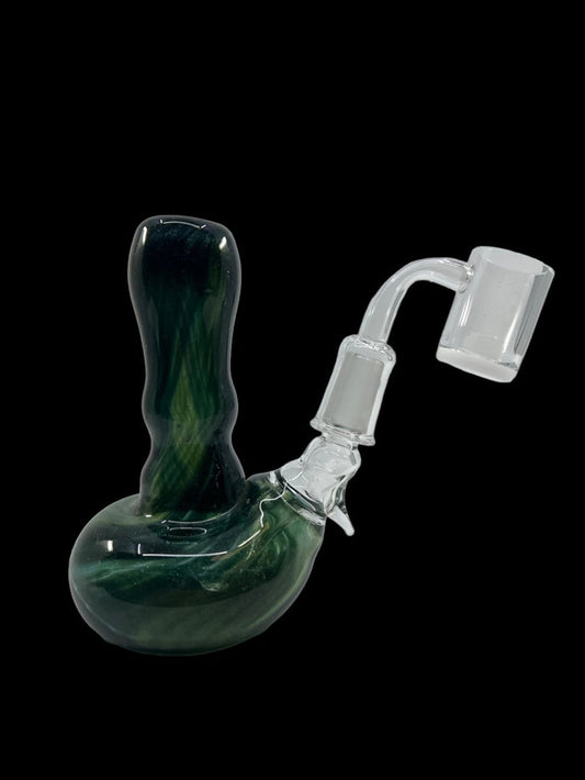Green Stardust Bell Bottom Beaker Bong with glitter accents, featuring a stable wide base, superior filtration, and durable borosilicate glass construction.