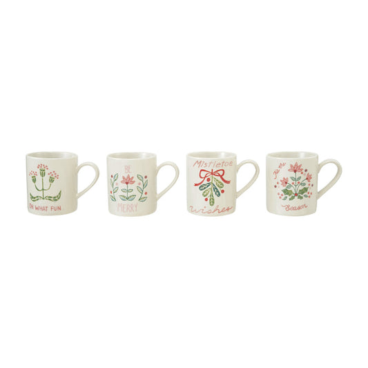 Hand-Painted Stoneware Mug with Wax Relief Holiday Botanicals & Saying