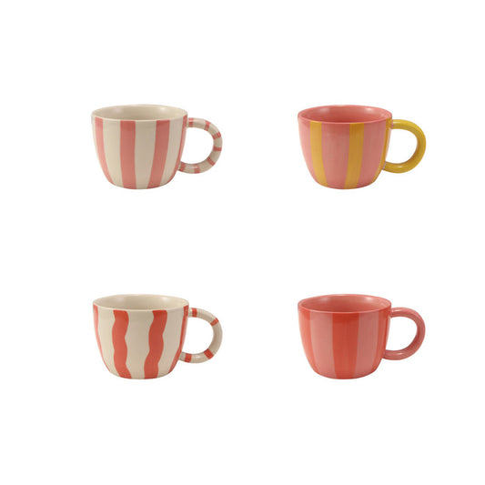 10 oz. Hand-Painted Stoneware Striped Mug, 4 Styles