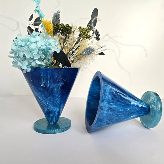 Handmade Multi Color Resin Flower Vases - Dry Flowers Pot: Blue. Final Sale