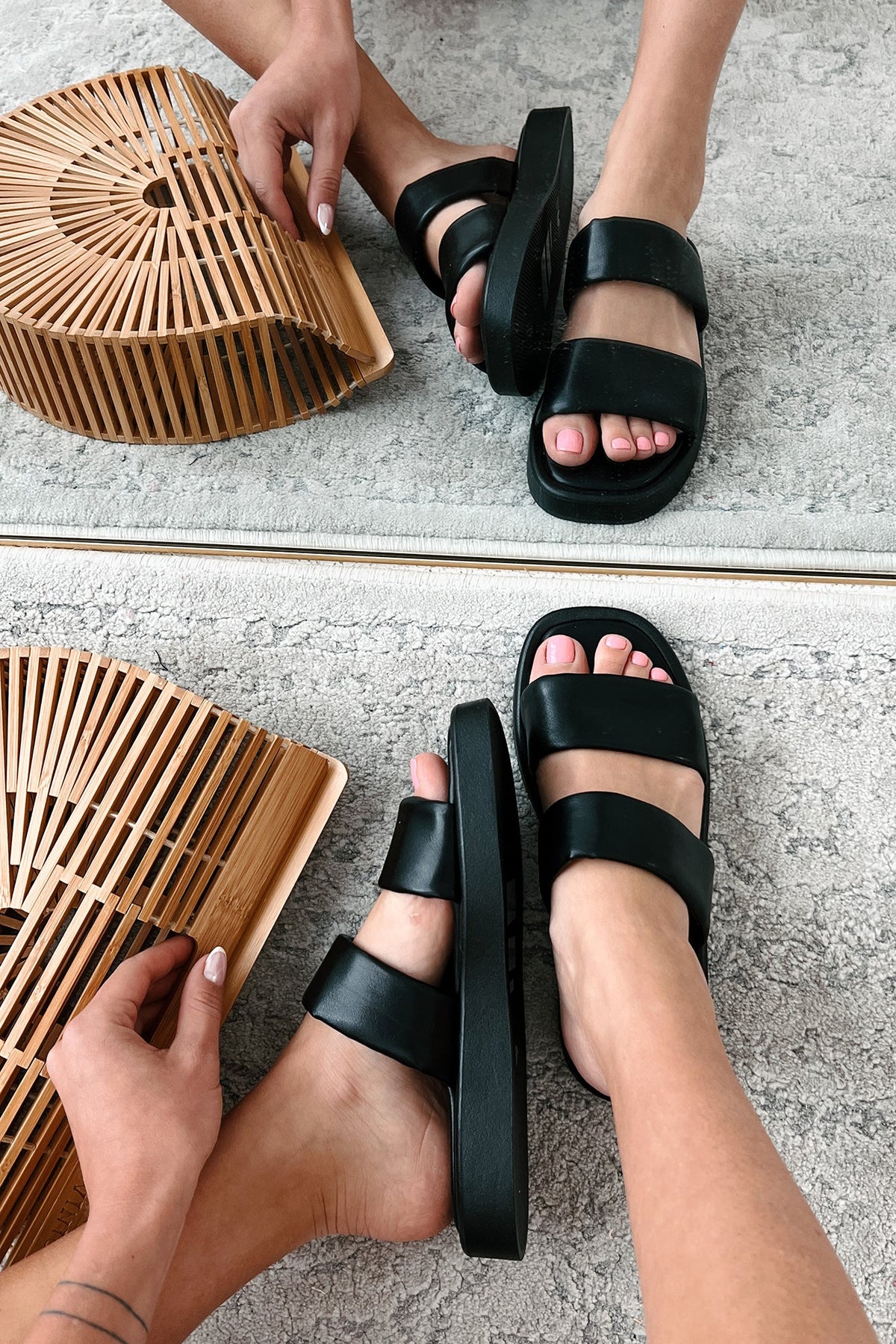 Hey Amigo Double Strap Platform Sandals (Black)