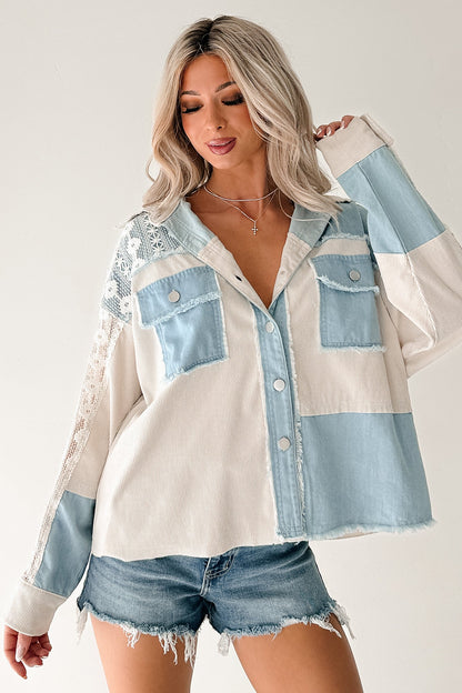 Bold Agenda Denim Corduroy Mix Shacket (Light Blue)