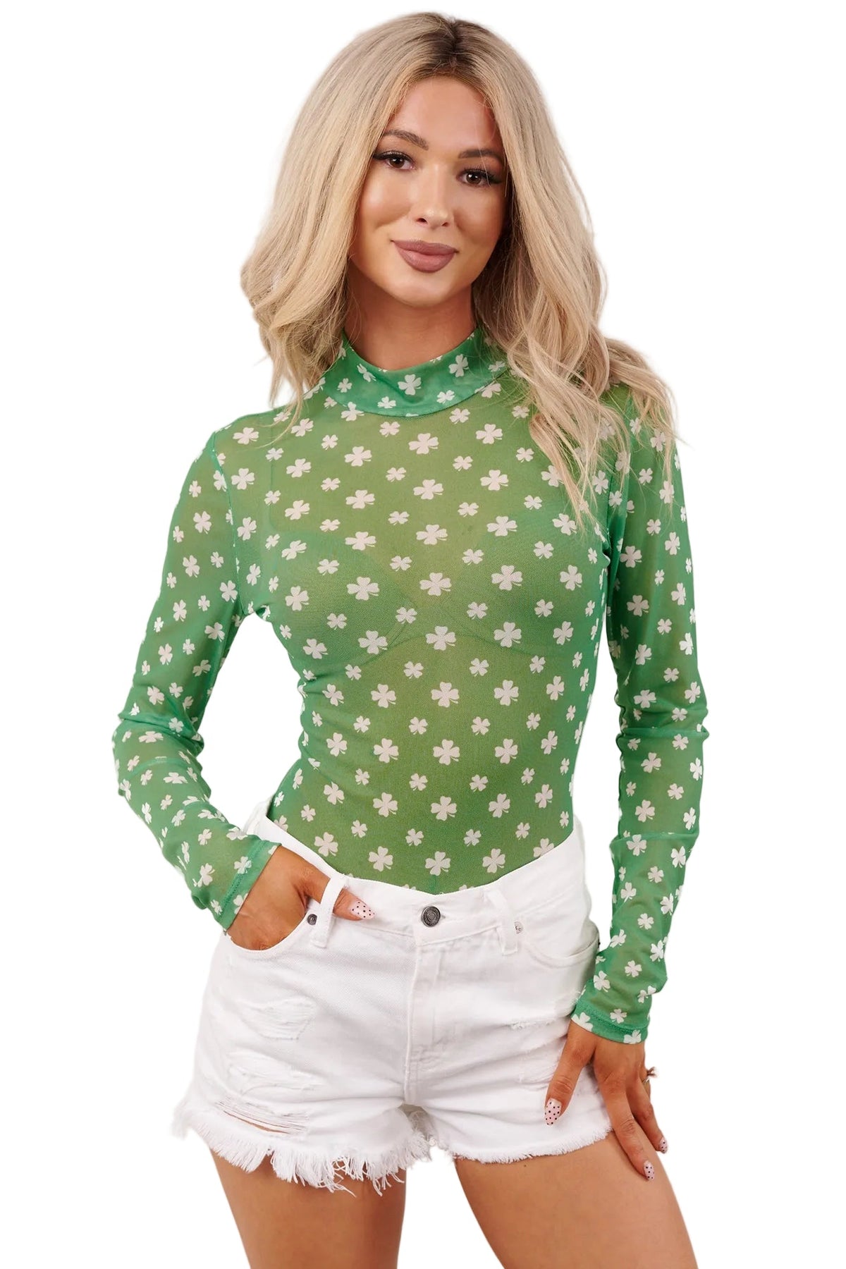 Lucky Lady NM Original Printed Mesh Bodysuit (Green/White)