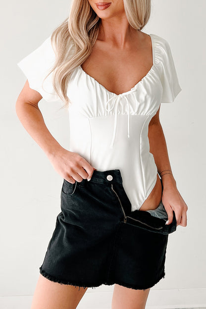 Humming Along Puff Sleeve Scoop Neck Bodysuit (White)