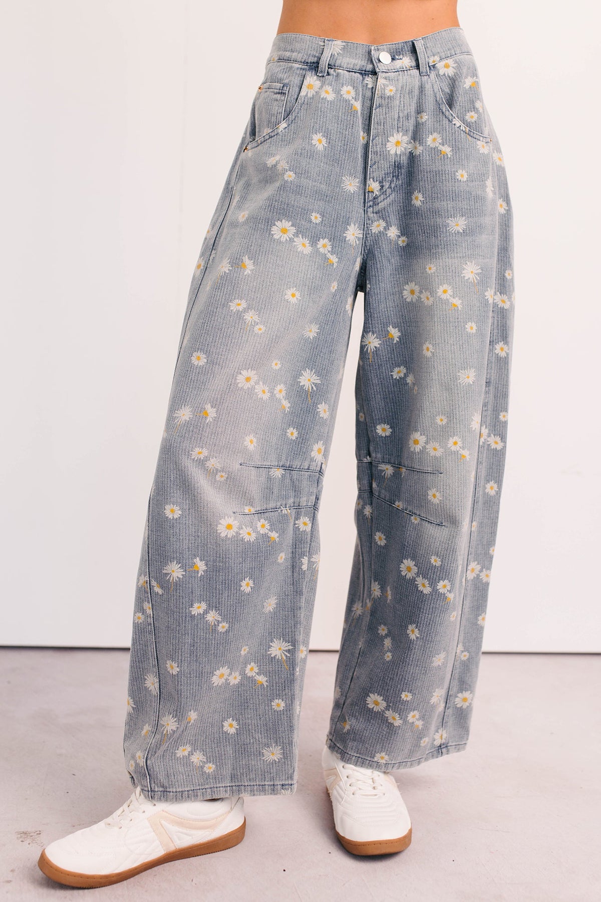 Rae Floral Stripe Wide Leg Barrel Jeans (Denim)
