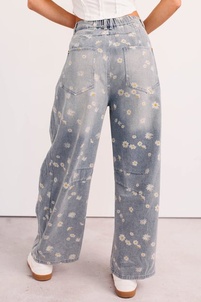 Rae Floral Stripe Wide Leg Barrel Jeans (Denim)