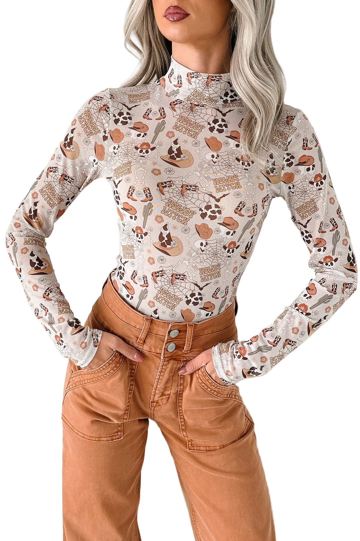 "Howdy Witch" NM Original Mesh Mock Neck Bodysuit (Howdy Witch)