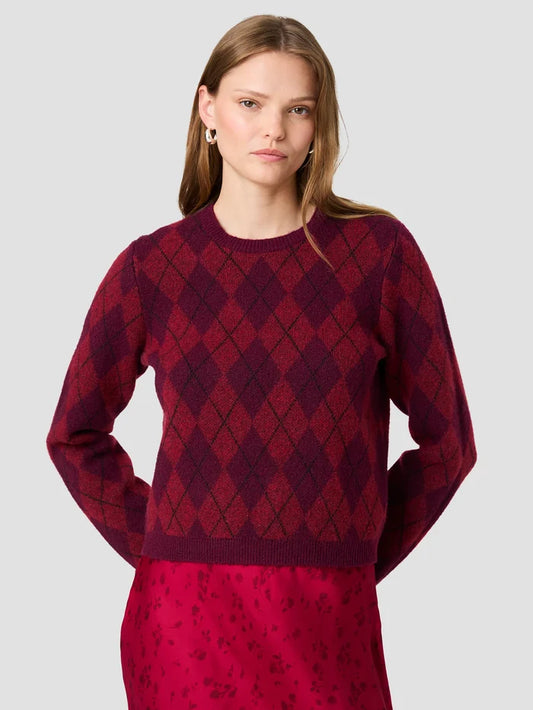 KODA KNIT ARGYLE JACQUARD PULLOVER SWEATER - ROSE BOUDOIR