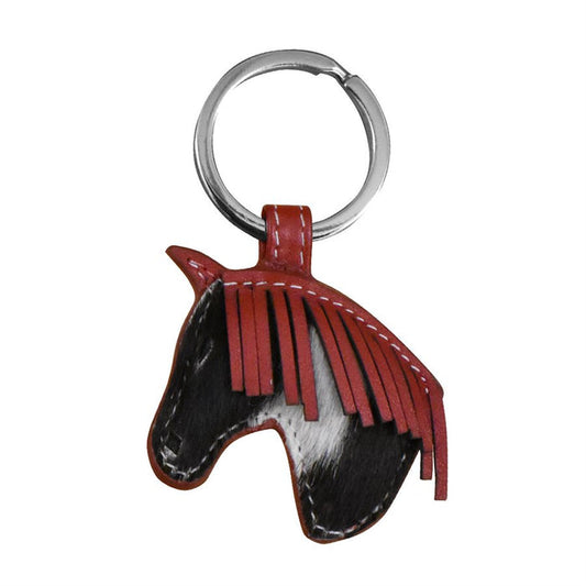 Leather Horse Head Key Fob - Red