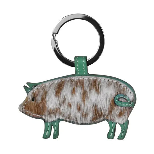 Leather Pig Key Fob - Turquoise