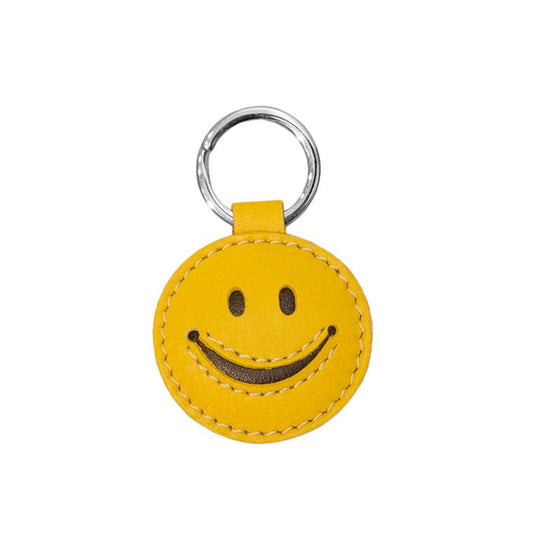 Leather Smiley Face Key Fob - Yellow