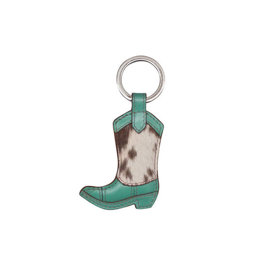 Leather Western Boot Key Fob - Turquoise