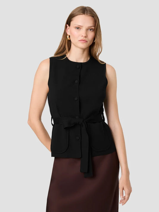 MAXIME KNIT SLEEVELESS WRAP TOP - BLACK