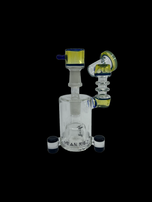 Mean Rigz Can Dab Rig with Reverse Fritter Perc and 14mm male joint, designed for smooth filtration and enhanced dabbing experience.