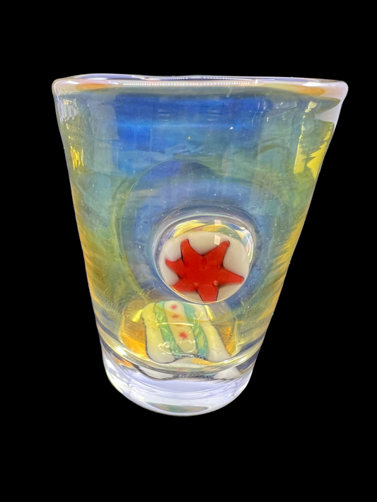 Millennium Glass Fumed Shot Glass with Millie Design, Handcrafted Artistic Glassware