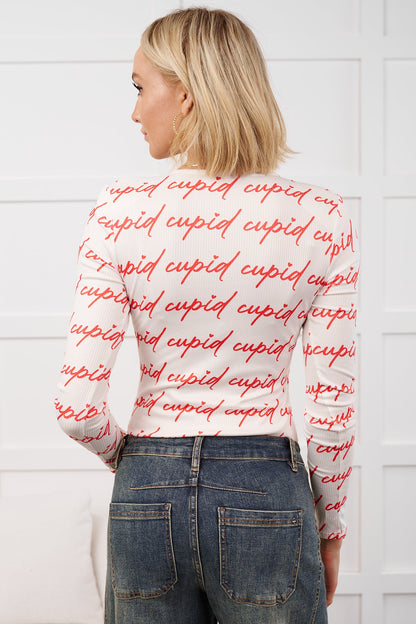 Cupid Loves Me NanaMacs Original Printed V-Neck Bodysuit (White/Red)