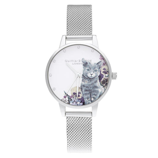 Olivia Burton Illustrated Animals Silver Mesh Women's Watch - OB16WL91