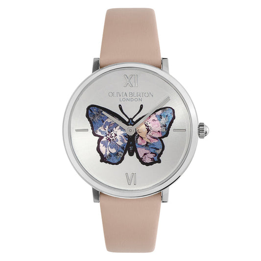 Olivia Burton Nude Leather Silver White Dial Women's Watch - 24000145