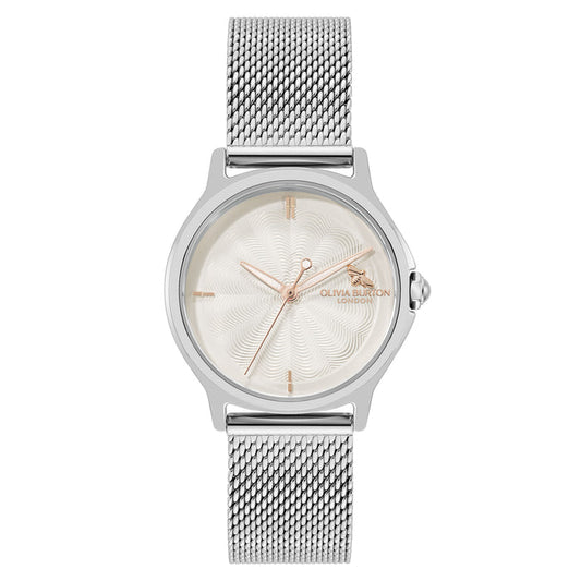 Olivia Burton Stainless Steel Mesh Silver White Dial Women's Watch - 24000340