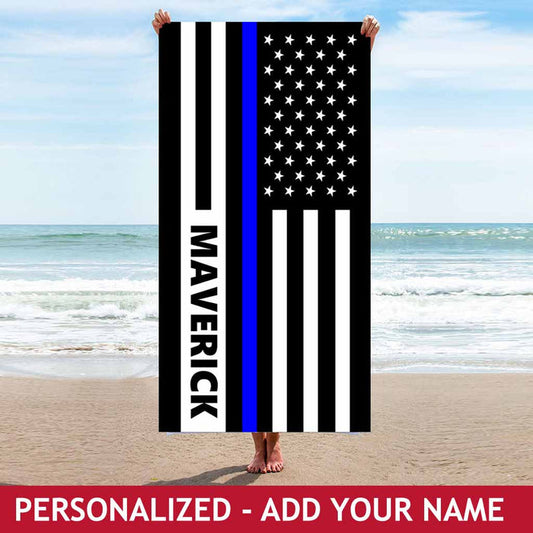 Personalized Beach Towel - Blue Line Flag
