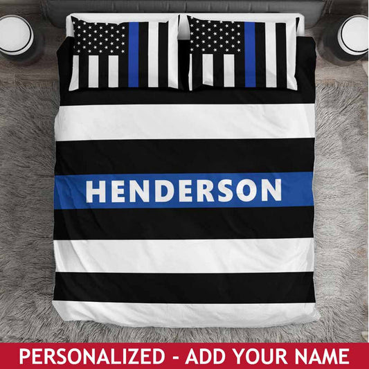 Personalized Bedding Set - Blue Line Flag