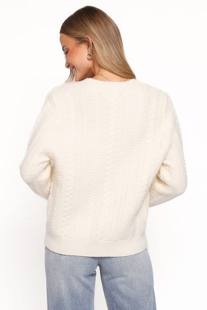 Bree Velvet Bow Cardigan - Cream