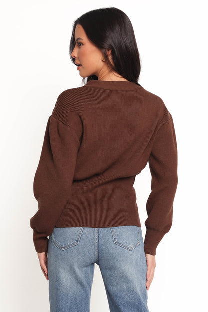 Cyrelle Single Button Cardigan - Brown