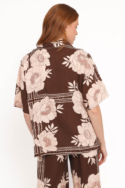 Bernadine Short Sleeve Shirt - Brown Floral