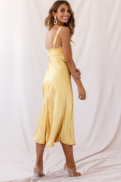 Perfect Day Satin Midi Dress Mustard