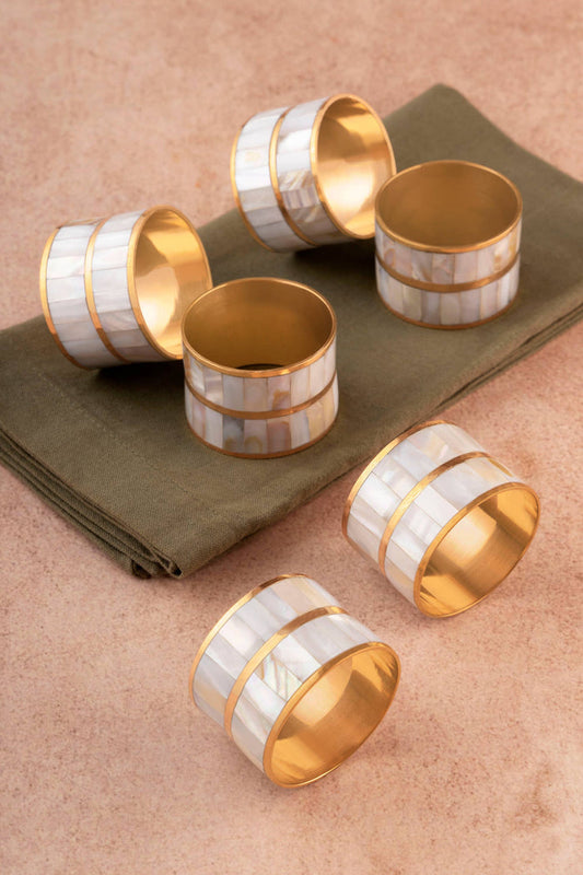 Primrose Napkin Rings - White Pearl; Set of 6
