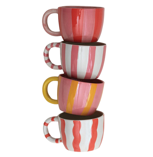Red & Pink Striped Mugs