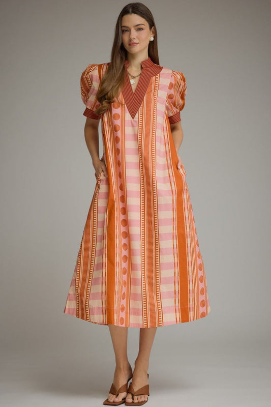 SHORT SLEEVE MIDI DRESS - RUST PINK