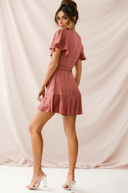 Cami Angel Sleeve Faux Wrap Dress Rose