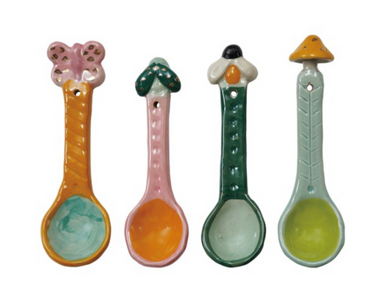 STONEWARE SPOON WITH BUG OR MUSHROOM DESIGN HANDLE - 4 STYLES